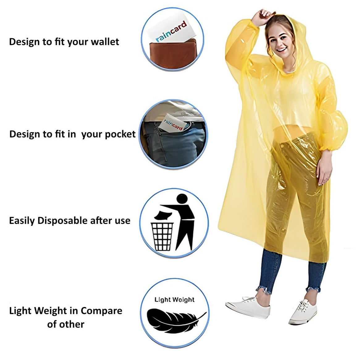 Raincard - Reusable Emergancy Pocket Raincoat (PACK OF 5) with 1 Pair Silicon Shoes Free