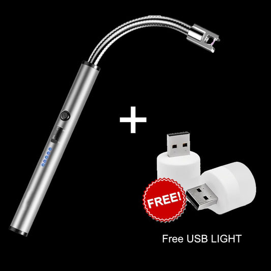 Stainless Steel Electric Rechargeable Gas Lighter/Plasma Lighter Flameless Windproof USB Lighter 360 Deg Flexible Lighter for Kitchen, Barbecue, Candles, Gas Stove, BBQ, Fireworks